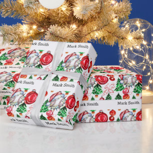 Papier Cadeau Noël de baseball avec Santa Hat