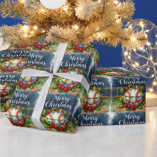 Papier Cadeau Noel de baseball sur le thème du stade