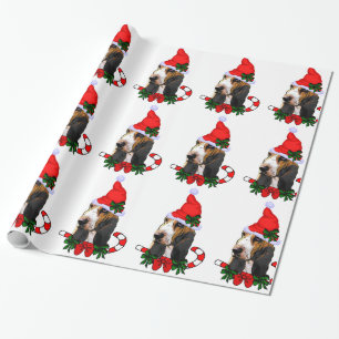 Papier Cadeau Noël de Basset Hound Père Noël