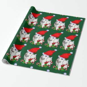 Papier Cadeau Noël de casquette de Père Noël de caniche