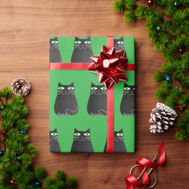 Papier Cadeau Noël de chat noir (Cadeau de vacances)