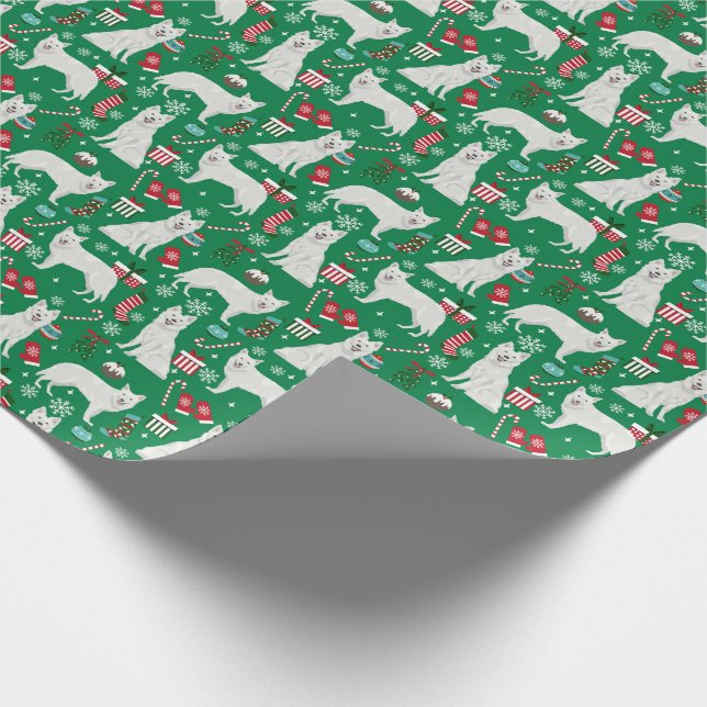 Papier Cadeau Noël de Chien de Berger Blanc (Coin)