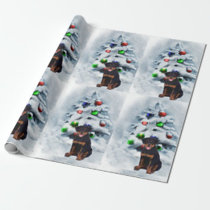 Papier Cadeau Noël de chiot de rottweiler