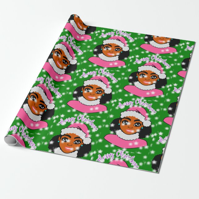 Papier Cadeau Noël de fille mignonne Afro (Déroulé)