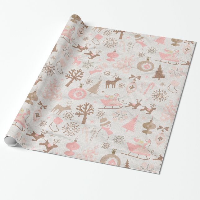 Papier Cadeau Noël de forêt rose et Brown (Déroulé)
