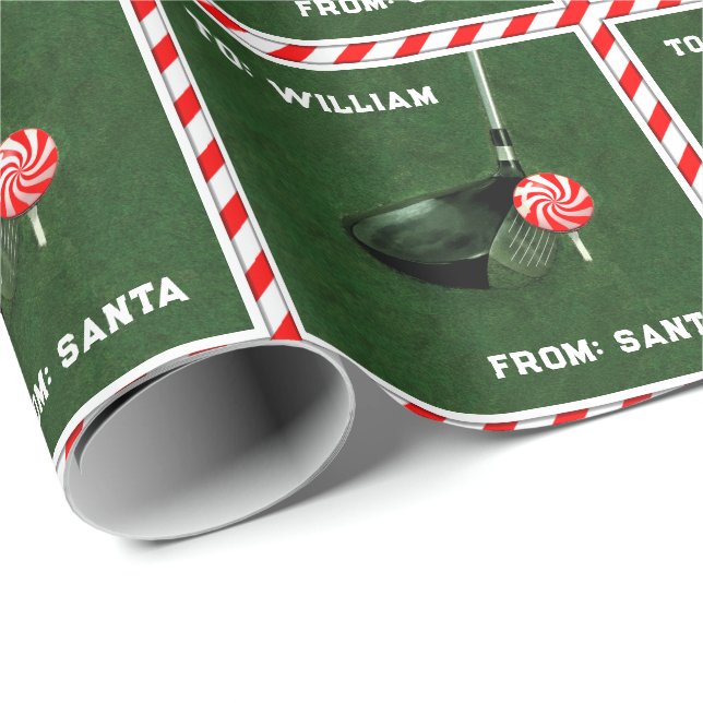 Papier Cadeau Noël de golf personnalisé (Coin rond)