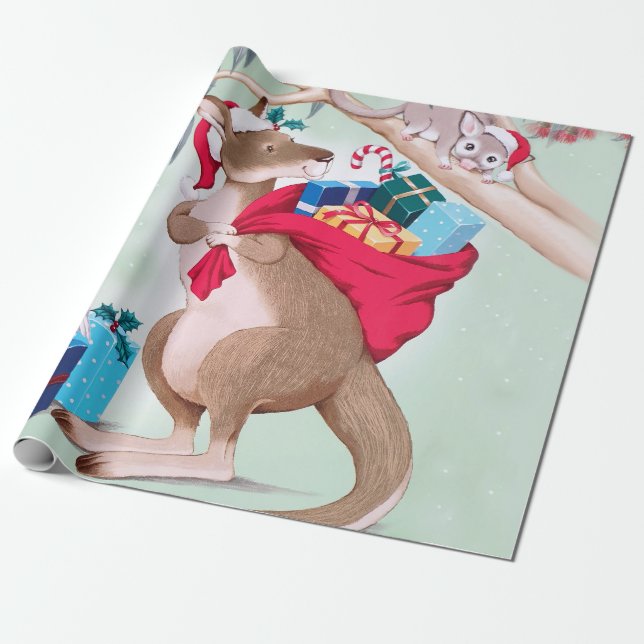 Papier Cadeau Noël de Kangaroo - Art de Noël australien (Déroulé)
