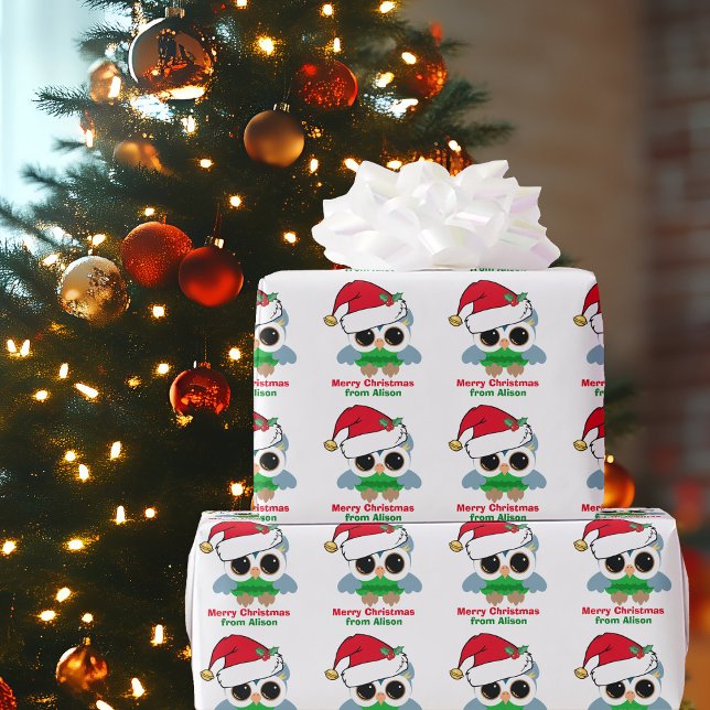 Papier Cadeau Noël de la chouette Noël personnalisé Rouge Vert v (Créateur téléchargé)