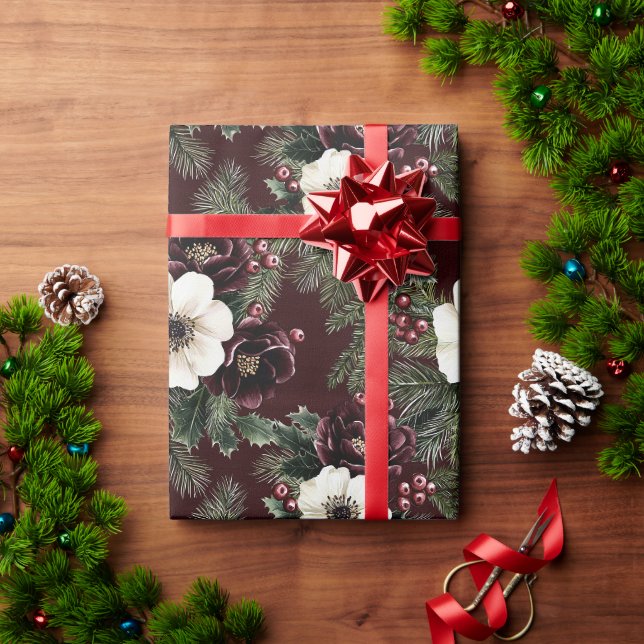 Papier Cadeau Noël de la Flore rouge de Bourgogne (Cadeau de vacances)
