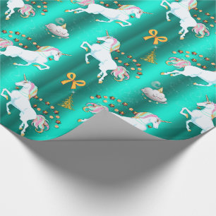 Papier Cadeau Noël de la licorne turquoise