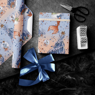 Papier Cadeau Noël de la mère   Stocker et Arbre bleu orange