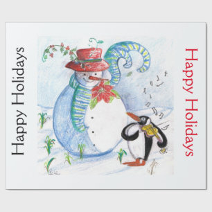 Papier Cadeau Noël DE LA SERENADE DE SNOWMAN ET PENGUIN