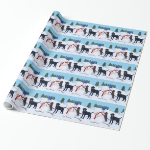 Papier Cadeau Noël de Labrador avec le bonhomme de neige