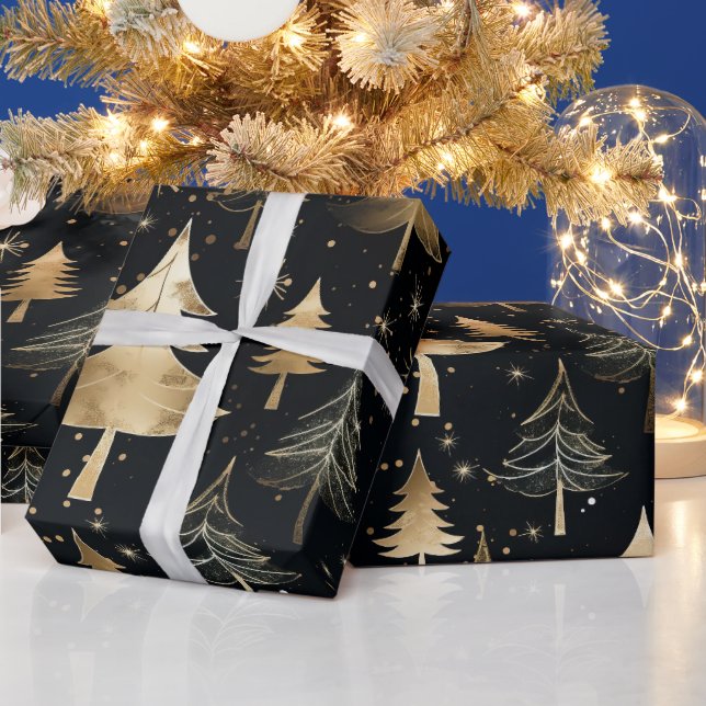 Papier Cadeau Noël De Luxe Noir Et Or (Vacances)