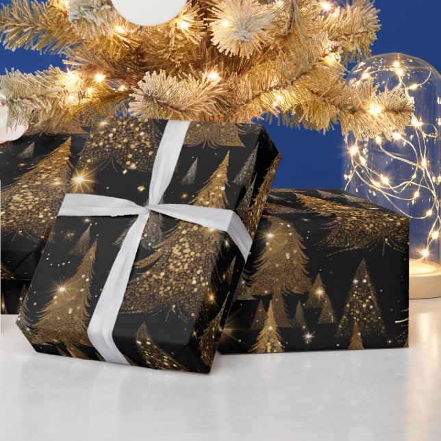 Papier Cadeau Noël De Luxe Noir Et Or (Vacances)