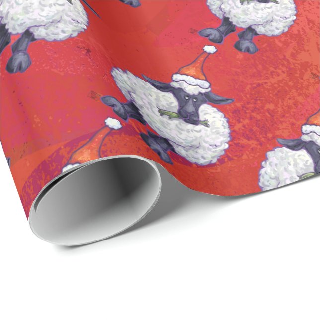 Papier Cadeau Noël de moutons sur le rouge (Coin rond)