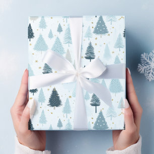 Papier Cadeau Noël de neige bleue et blanche