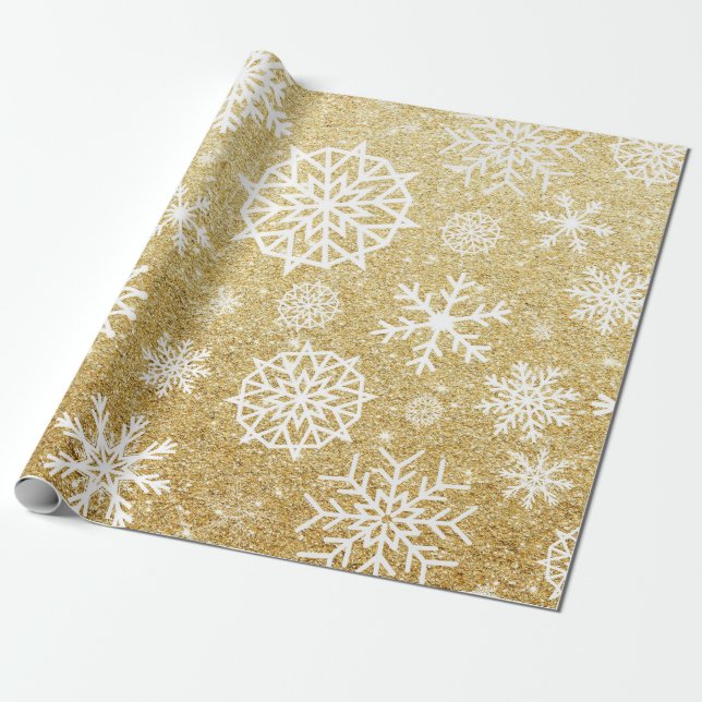 Papier Cadeau Noël de parties scintillantes d'or de flocon de (Déroulé)