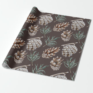 Papier Cadeau Noël de Pinecones d'aquarelle mignonne
