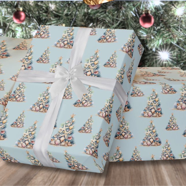 Papier Cadeau Noël de plage (Beach Christmas Tree Pattern Wrapping Paper)