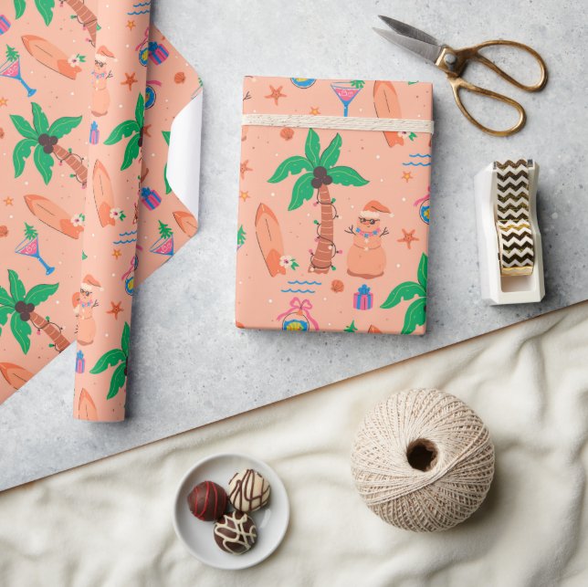 Papier Cadeau Noël de plage tropicale en juillet (Artisanat)