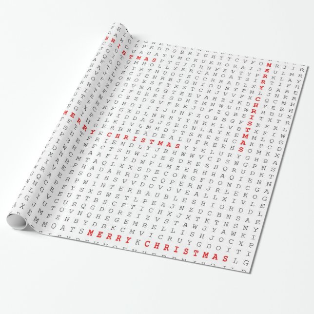 Papier Cadeau Noël de puzzle de recherche de mot Joyeux (Déroulé)