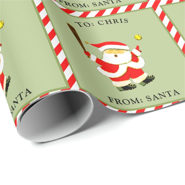 Papier Cadeau Noël de softball personnalisé (Coin rond)