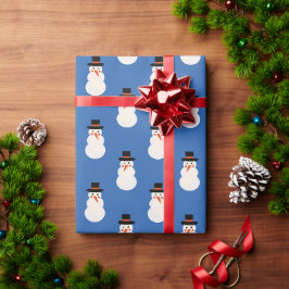 Papier Cadeau Noël de vacances Minimal mignon Snowman Retro Bleu
