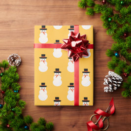 Papier Cadeau Noël de vacances Minimal mignon Snowman Retro Jaun