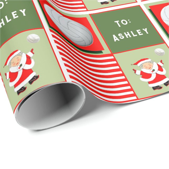 Papier Cadeau Noël de volley-ball personnalisé (Coin rond)