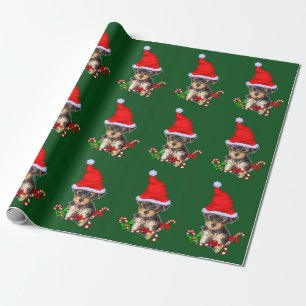 Papier Cadeau Noël de Yorkie Père Noël