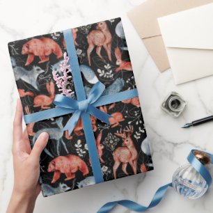 Papier Cadeau Noël des animaux de la forêt boisée