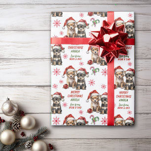 Papier Cadeau Noël des Chihuahua Chiuppies de Santa Hat