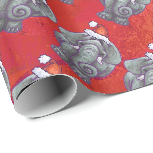Papier Cadeau Noël des éléphants en rouge (Coin rond)