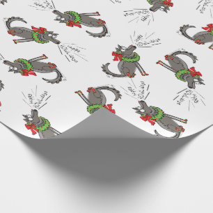 Papier Cadeau Noël des loups amusants et joyeux jours fériés