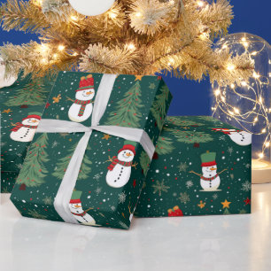Papier Cadeau Noël des neiges arbres de Noël verts Noël