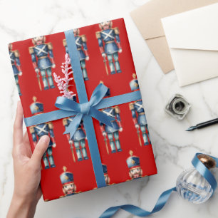 Papier Cadeau Noël des noisettes rouges et bleues
