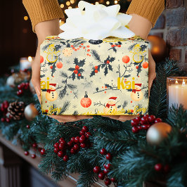 Papier Cadeau Noël des personnalisées Père Noël et Snowmen