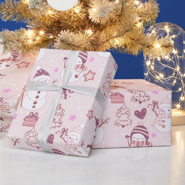 Papier Cadeau Noël des Snowmen Cadeaux cadeaux Noël rose (Vacances)