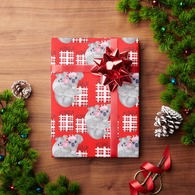 Papier Cadeau Noël d'été Koalas Rouge (Cadeau de vacances)