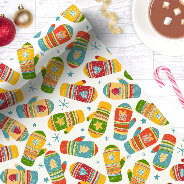 Papier Cadeau Noël d'hiver Mittens Gants Motif de vacances (Créateur téléchargé)