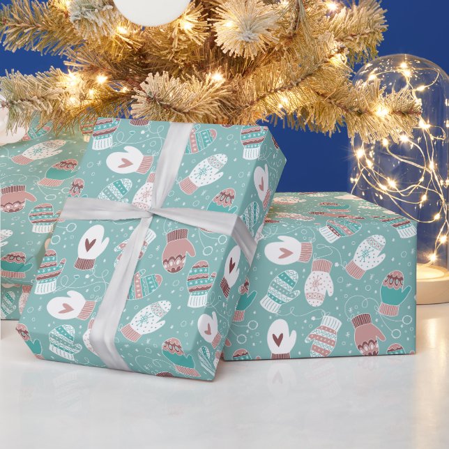Papier Cadeau Noël d'hiver Mittens Motif à Mint (Vacances)