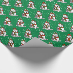 Papier Cadeau Noël d'hiver Vieux anglais Chien de mouton gris 1 