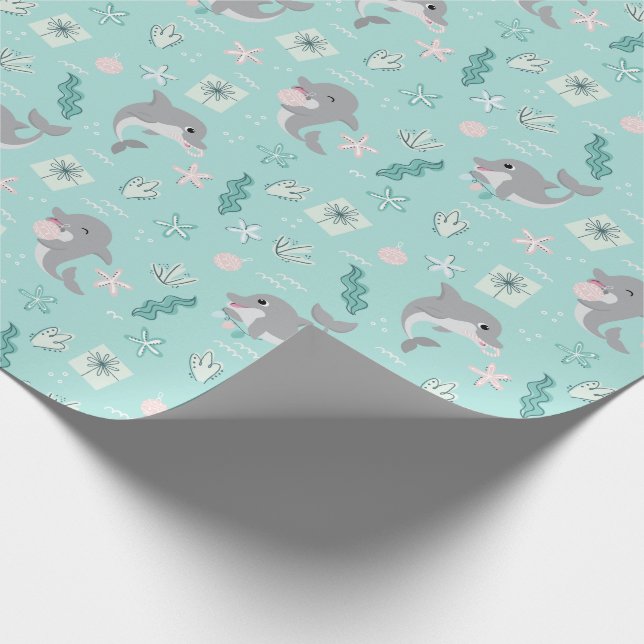 Papier Cadeau Noël doux dauphin (Coin)
