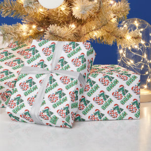 Papier Cadeau Noël drôle "67 BRUH" Carreaux & Chapeau d'elfe Fêt
