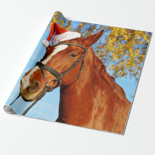 Papier Cadeau Noël drôle de cheval de casquette de Père Noël