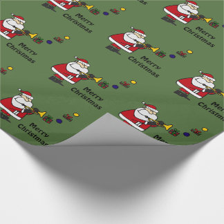 Papier Cadeau Noël drôle Père Noël jouant la trompette