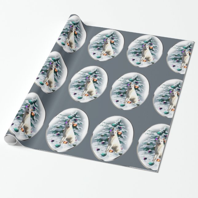 Papier Cadeau Noël du berger allemand blanc (Déroulé)