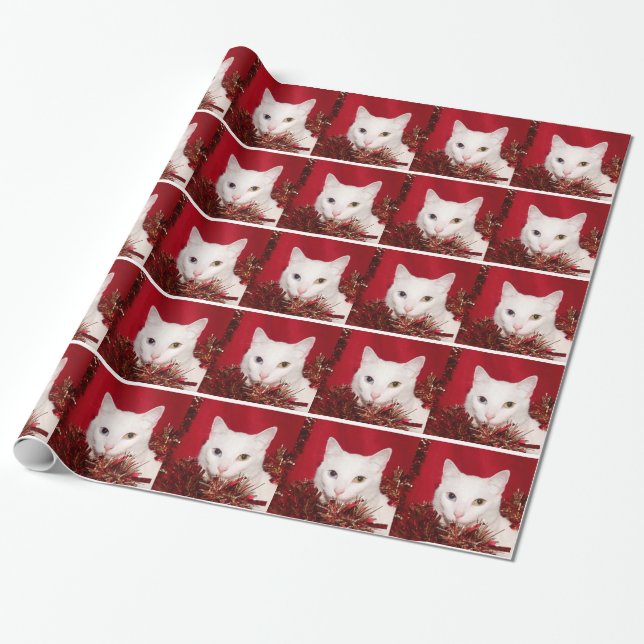 Papier Cadeau Noël du chat blanc (Déroulé)