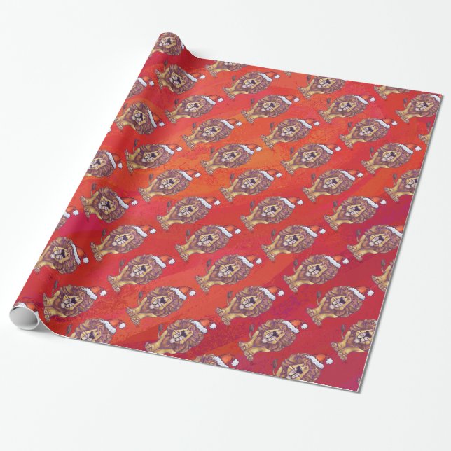 Papier Cadeau Noël du lion en rouge (Déroulé)